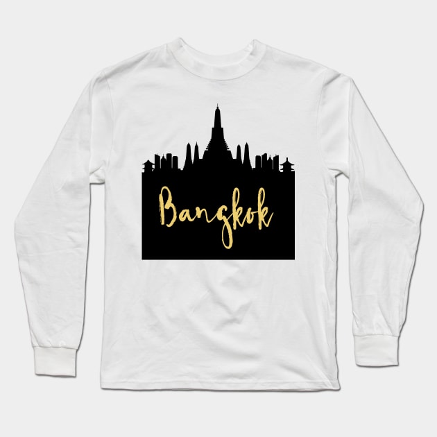 BANGKOK THAILAND DESIGNER SILHOUETTE SKYLINE ART Long Sleeve T-Shirt by deificusArt